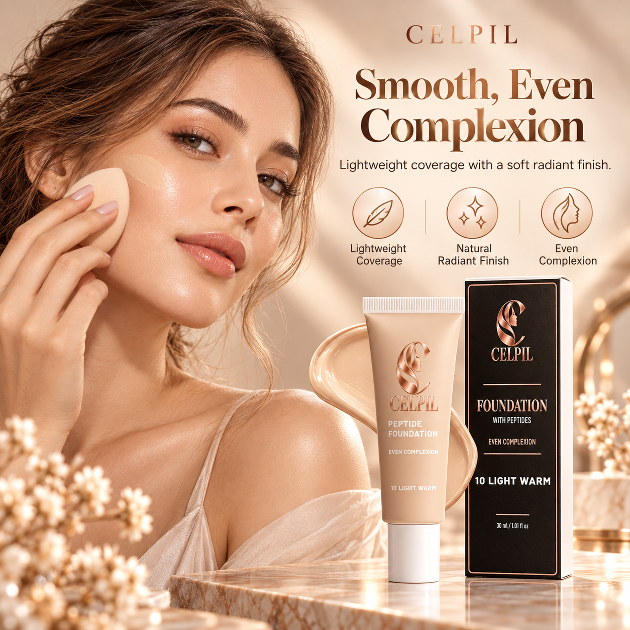 Foundation with Peptides, 10 Light Warm - Image 8