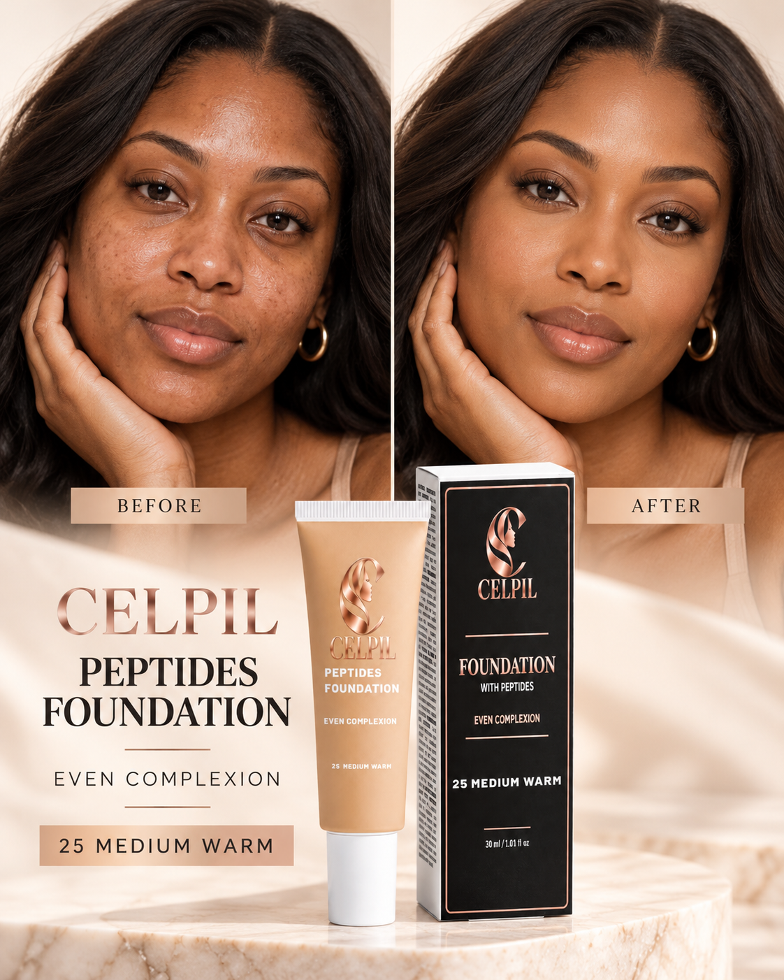 Foundation with Peptides, 25 Medium Warm - Image 5