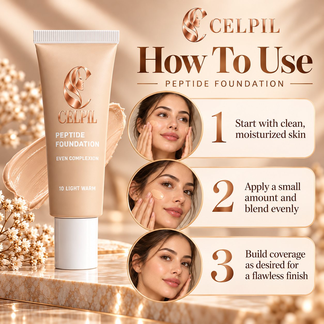 Foundation with Peptides, 10 Light Warm - Image 4