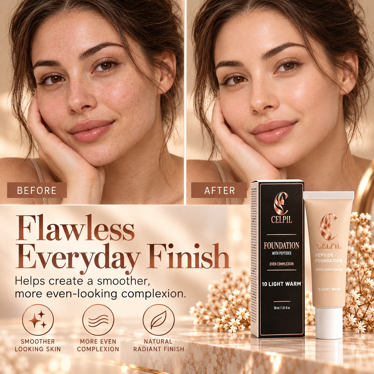 Foundation with Peptides, 10 Light Warm - Image 5