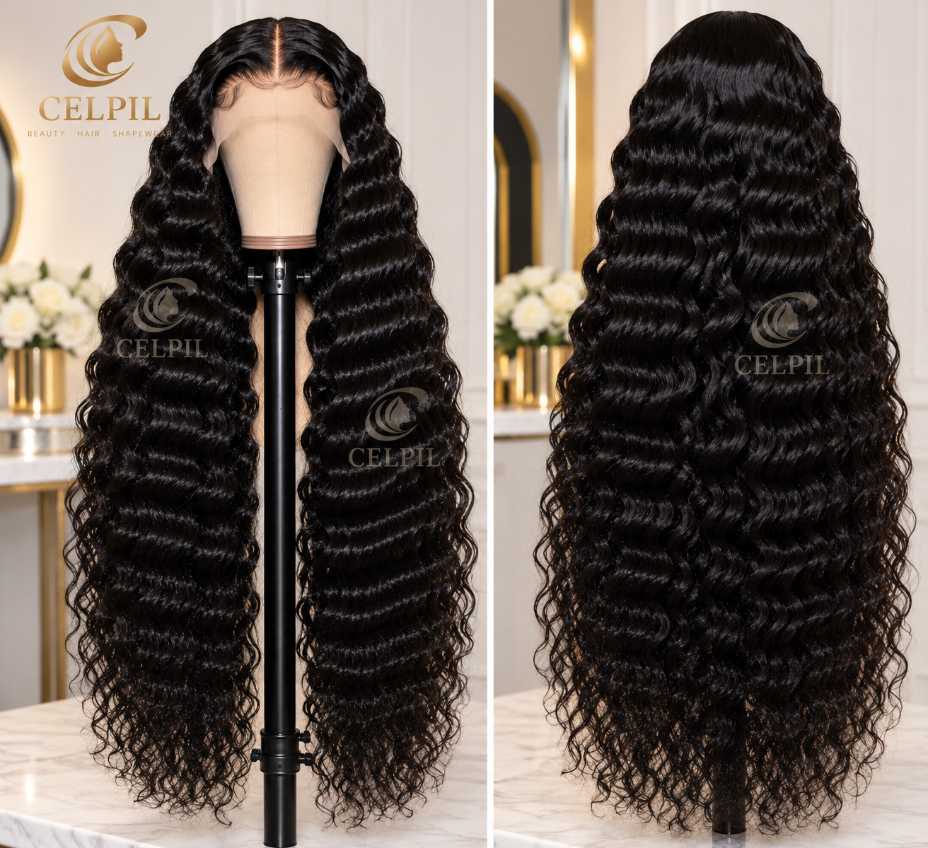 CELPIL Deep Wave 13×6 HD Lace Wig – 100% Virgin Human Hair - 200% Density - Image 2