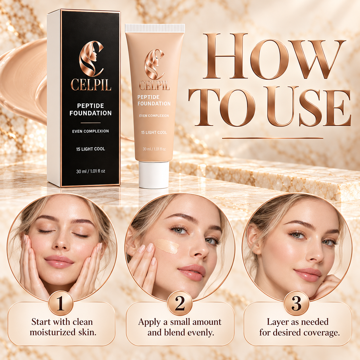Foundation with Peptides, 15 Light Cool - Image 4