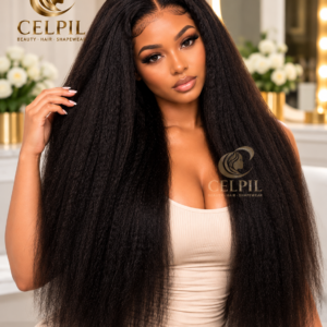 CELPIL Kinky Straight Lace Wig – 100% Virgin Human Hair – 200% Density