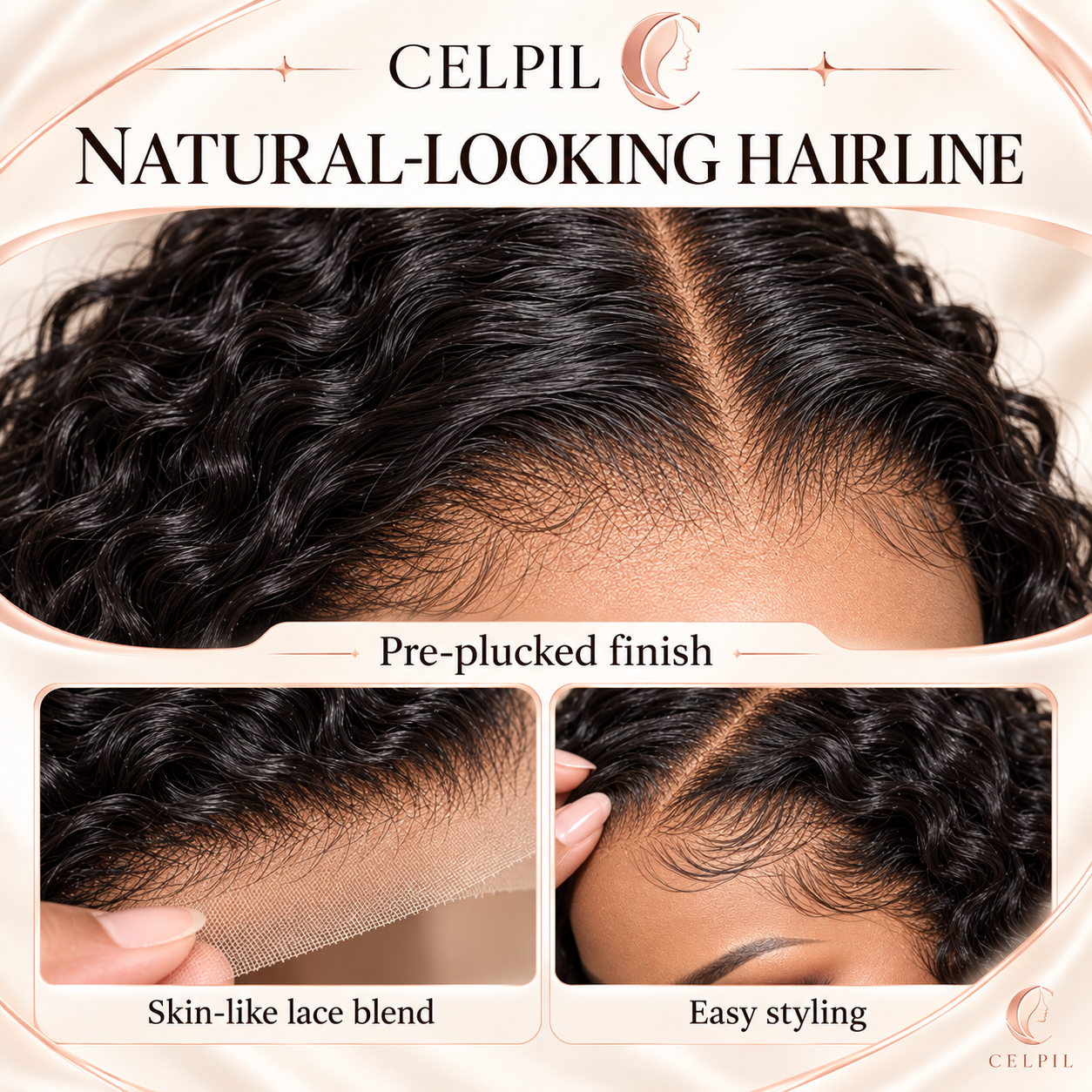 CELPIL Water Wave Lace Wig – 100% Virgin Human Hair – 200% Density - Image 4