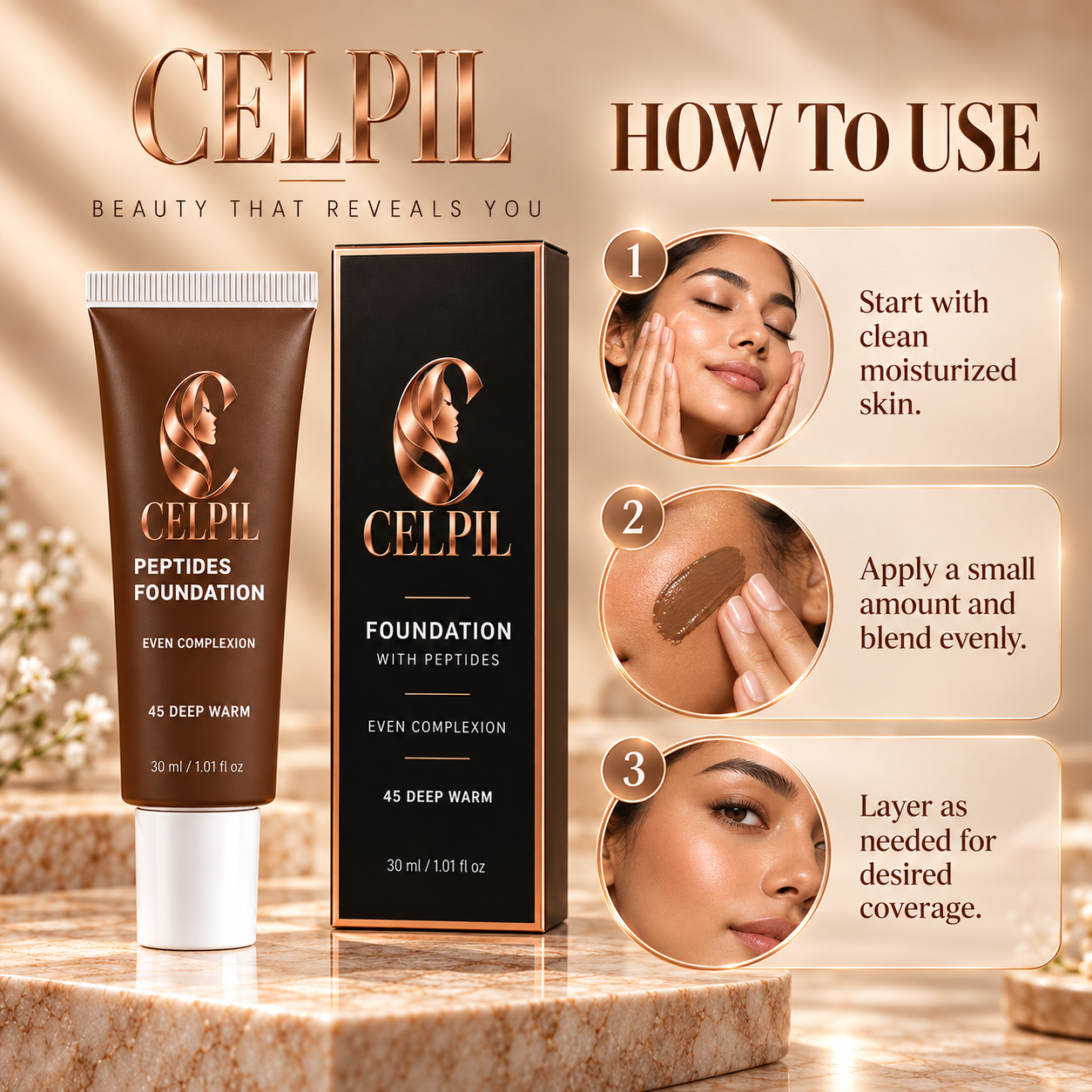 Foundation with Peptides, 45 Deep Warm - Image 5