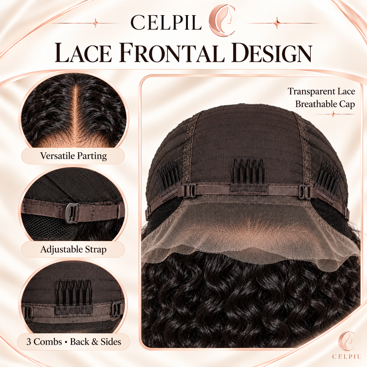 CELPIL Water Wave Lace Wig – 100% Virgin Human Hair – 200% Density - Image 7