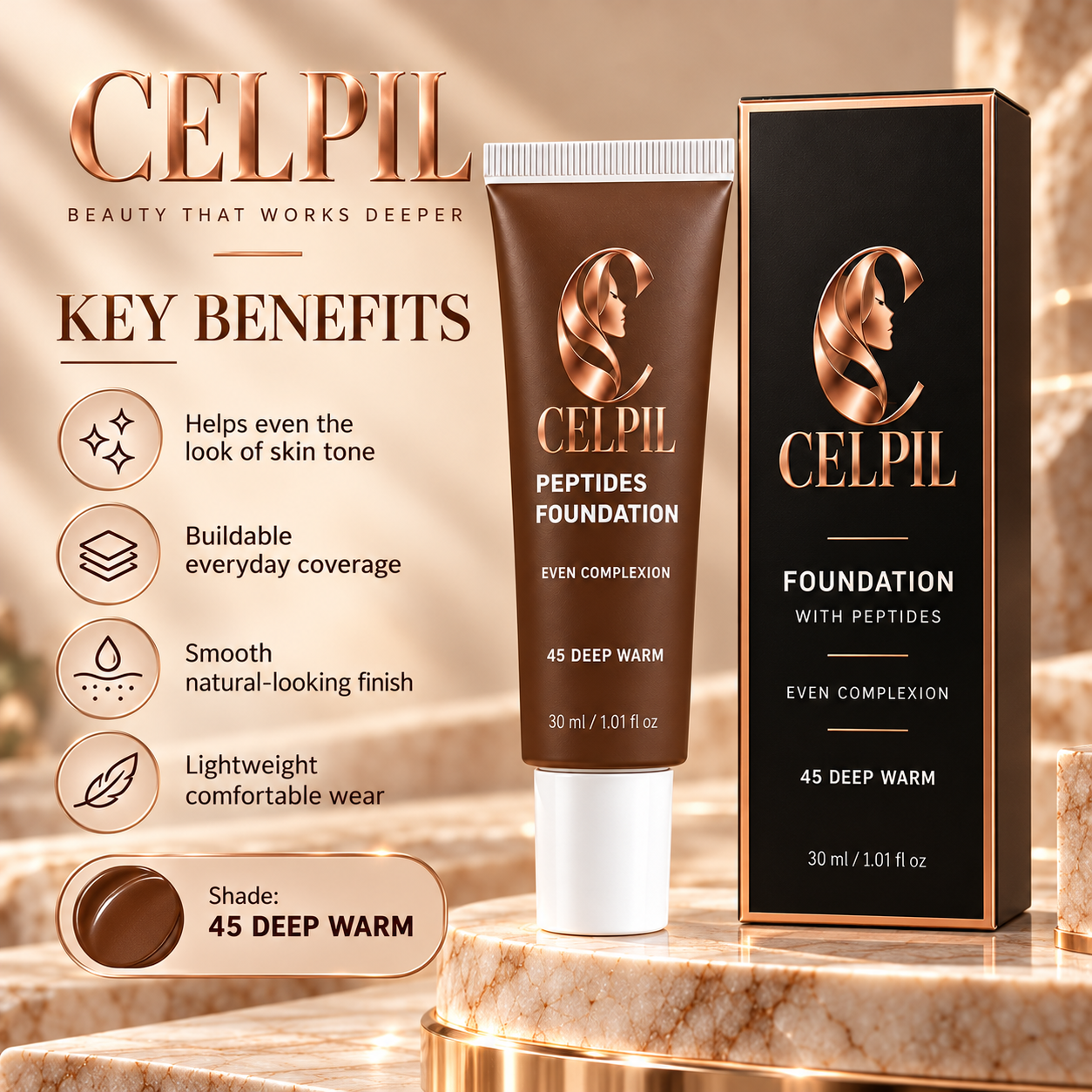 Foundation with Peptides, 45 Deep Warm - Image 2