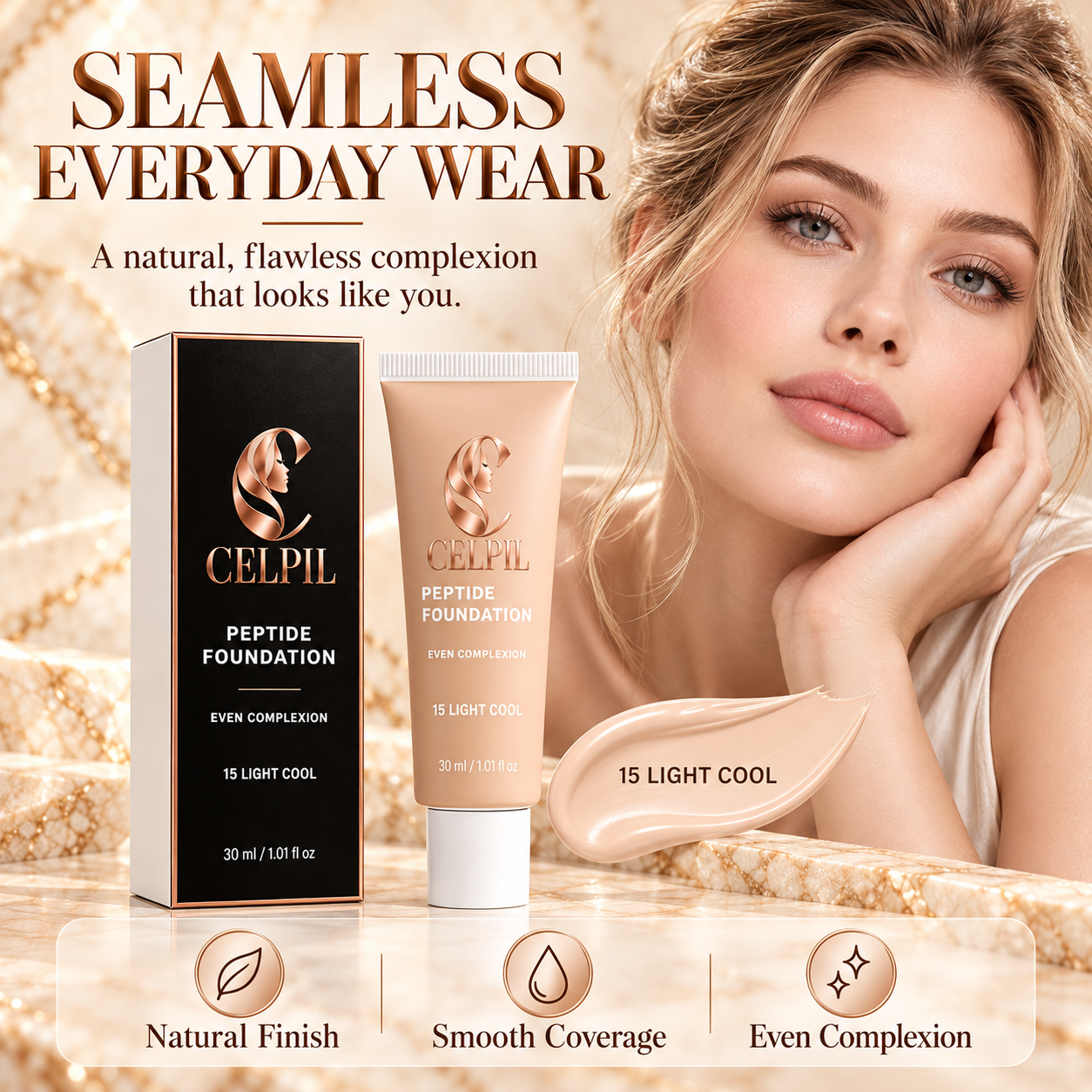 Foundation with Peptides, 15 Light Cool - Image 3