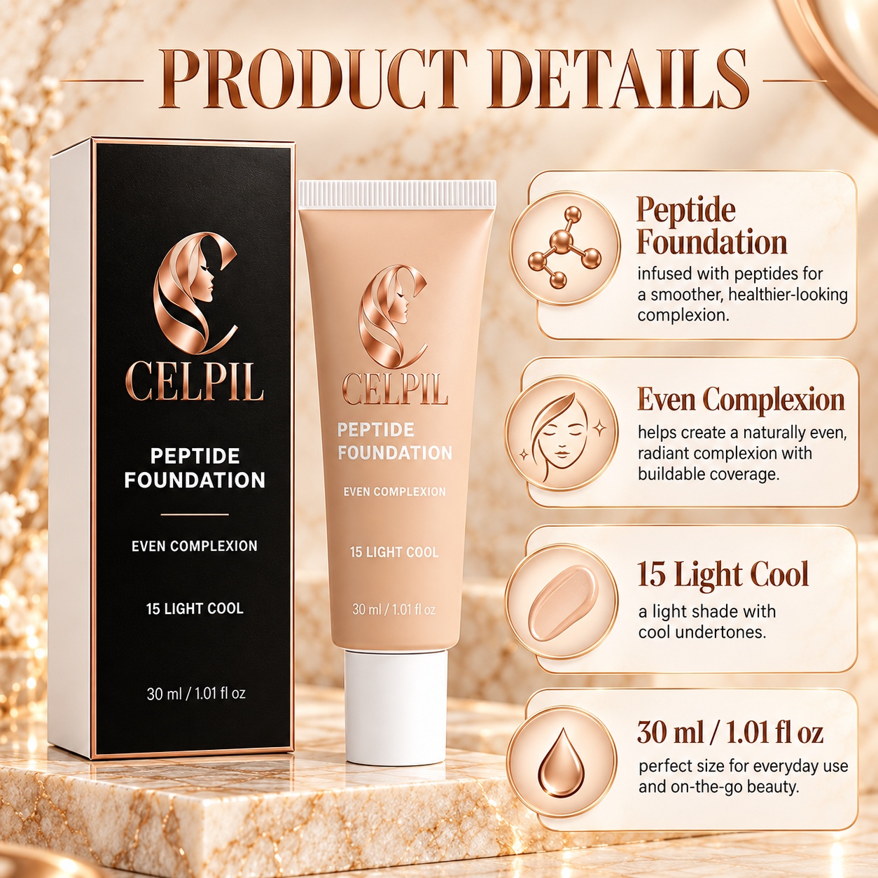 Foundation with Peptides, 15 Light Cool - Image 6