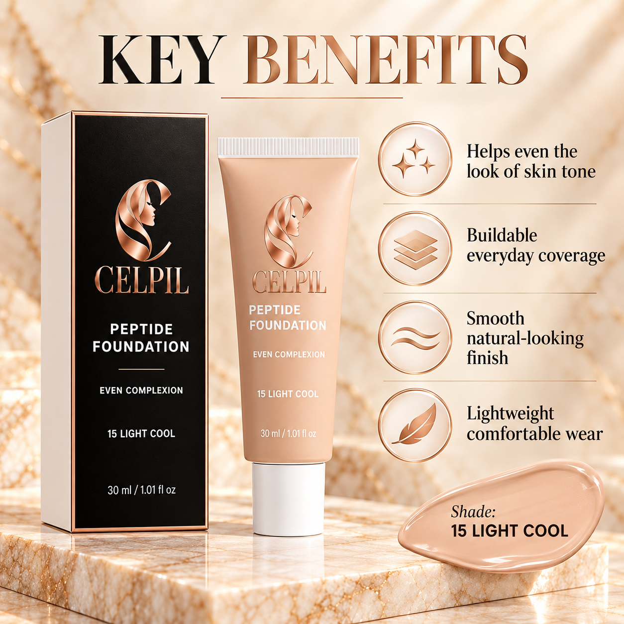 Foundation with Peptides, 15 Light Cool - Image 5