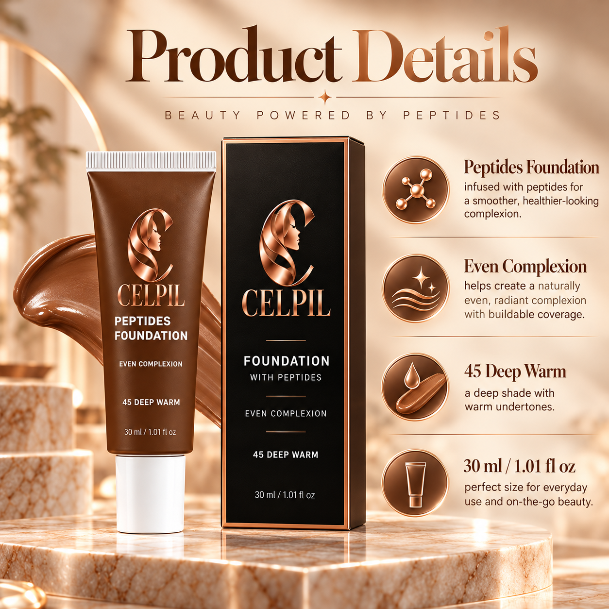 Foundation with Peptides, 45 Deep Warm - Image 6