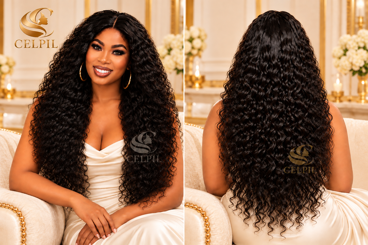 CELPIL Water Wave Lace Wig – 100% Virgin Human Hair – 200% Density - Image 5