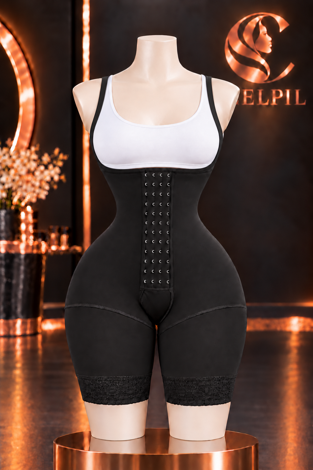 CELPIL Open-Bust Full Body Faja Shaper with Front Hooks & Lace Shorts - Image 4