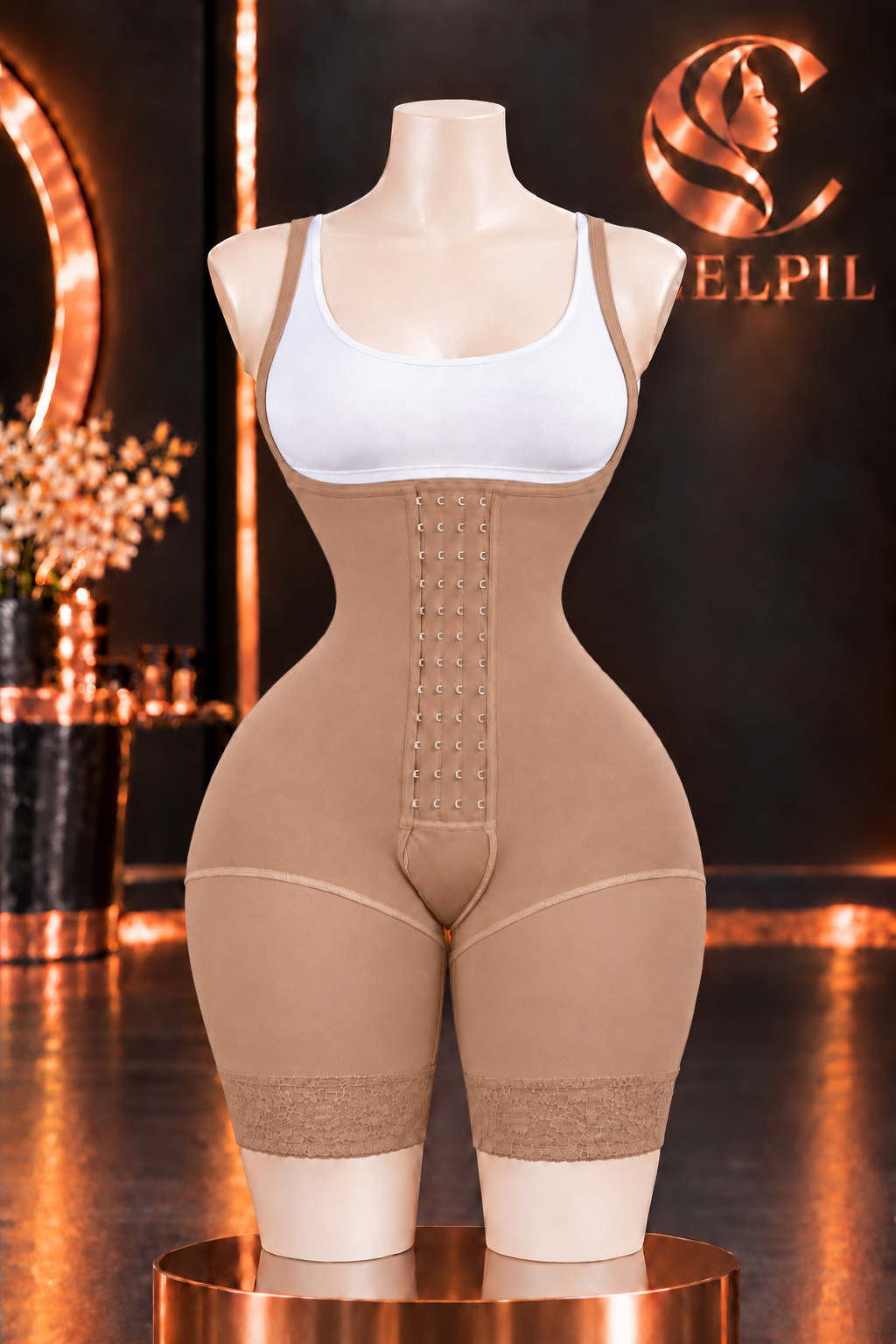 CELPIL Open-Bust Full Body Faja Shaper with Front Hooks & Lace Shorts - Image 5
