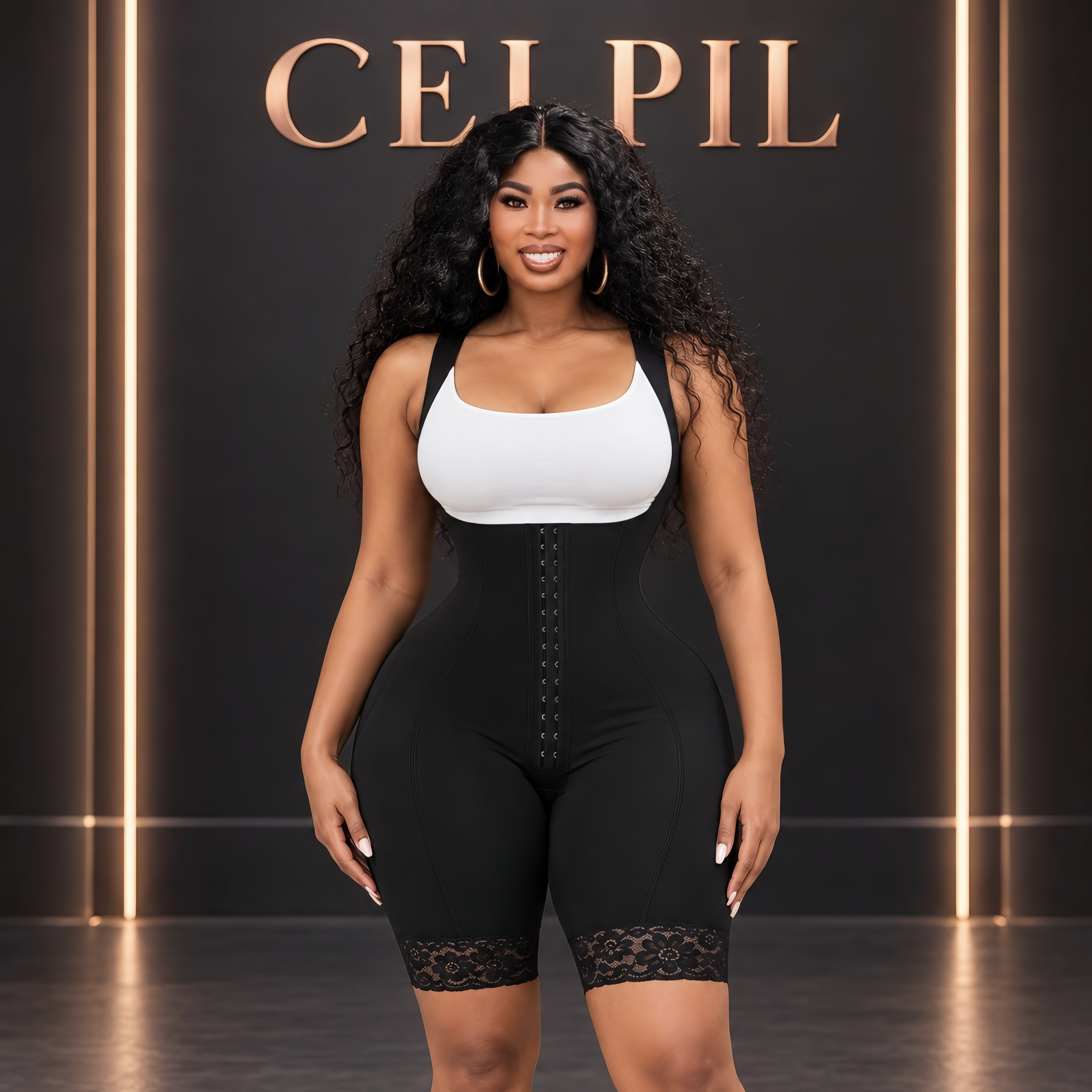 CELPIL Open-Bust Full Body Faja Shaper with Front Hooks & Lace Shorts - Image 6