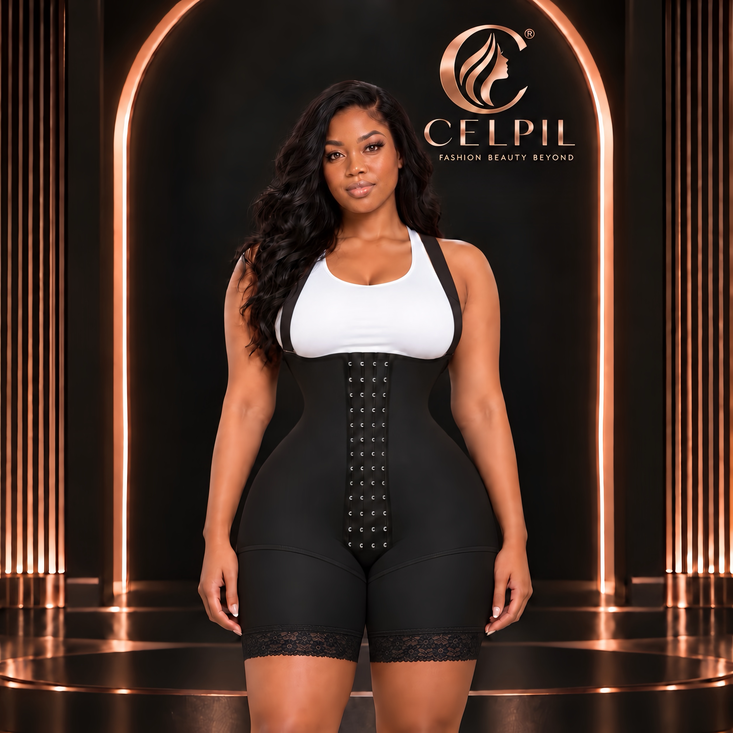 CELPIL Open-Bust Full Body Faja Shaper with Front Hooks & Lace Shorts - Image 7