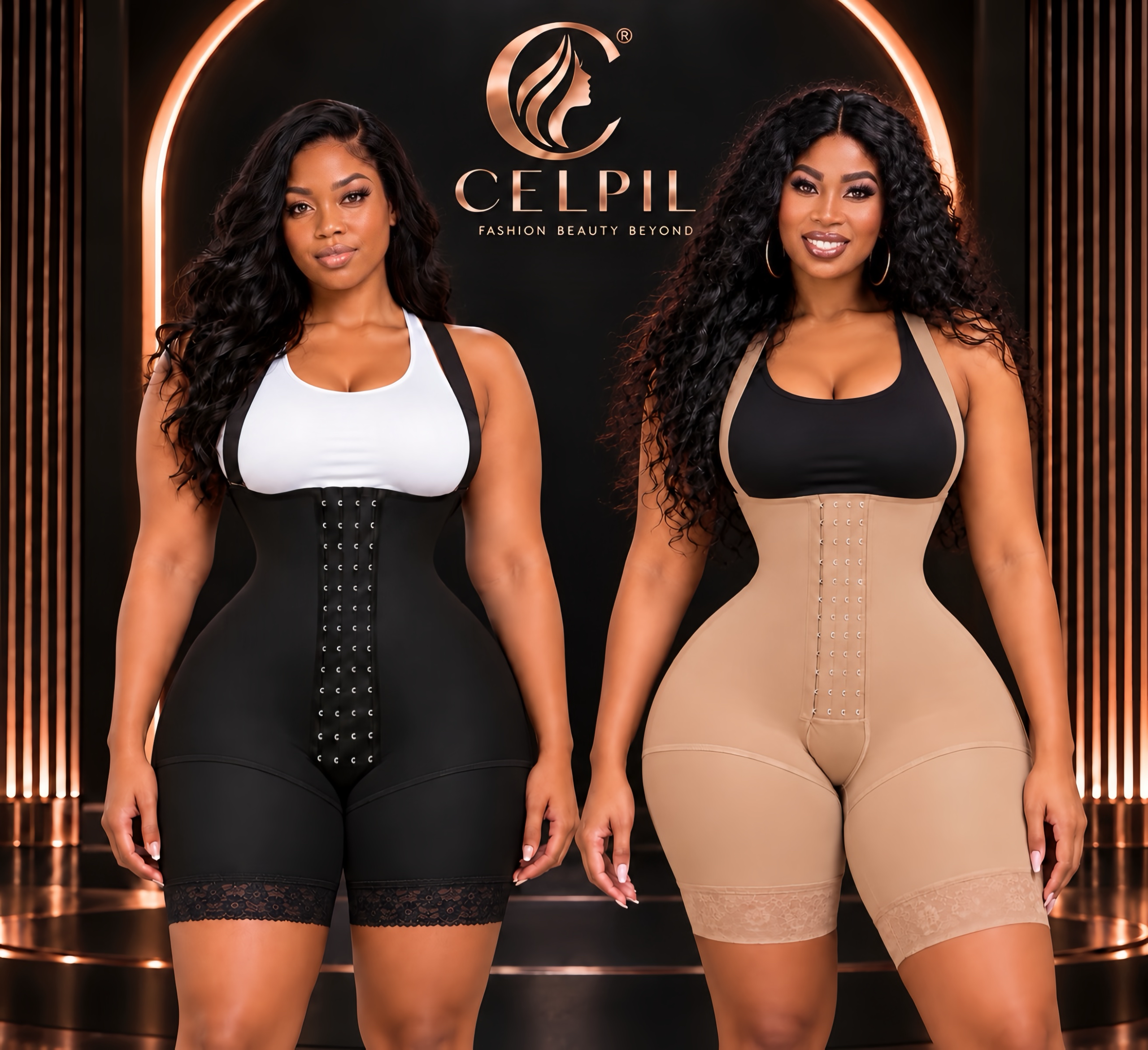 CELPIL Open-Bust Full Body Faja Shaper with Front Hooks & Lace Shorts