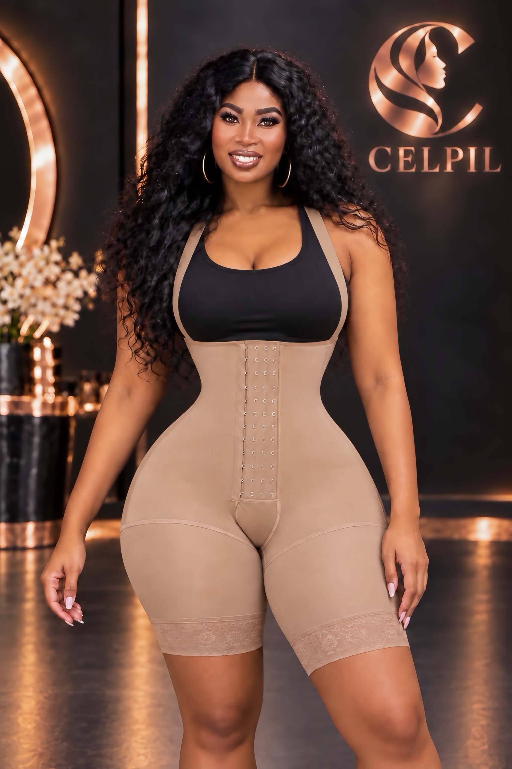 CELPIL Open-Bust Full Body Faja Shaper with Front Hooks & Lace Shorts - Image 2